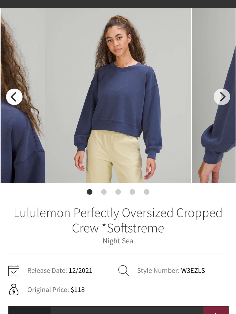 lululemon athletica SOFTSTREME Cropped Crew Sweatshirt - Night Sea Navy